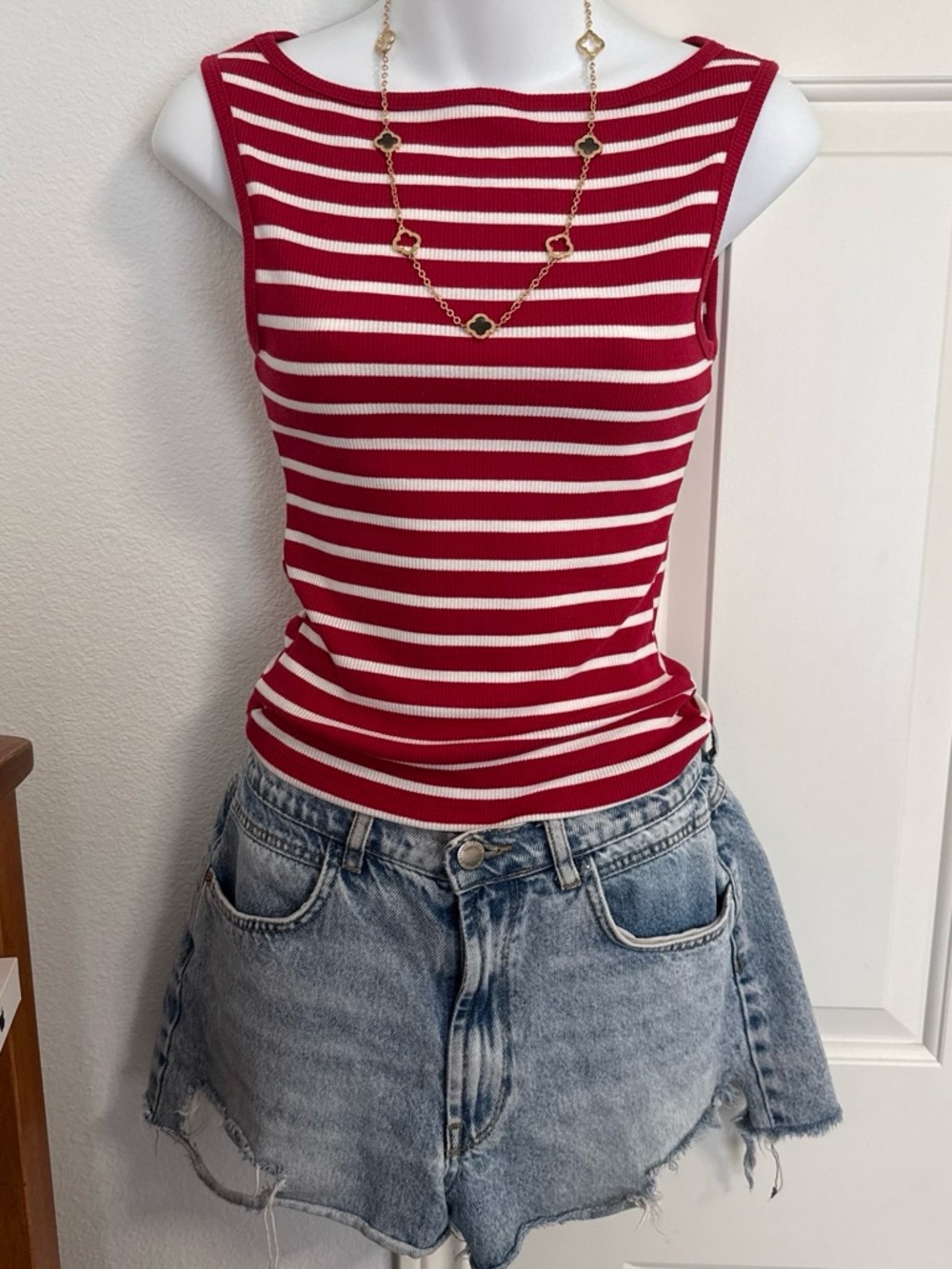 wild fable Red and White Striped Ribbed Tank